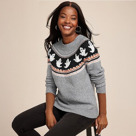 Maurices Gray Halloween Ghost Fair Isle Sweater small - Picture 1 of 8